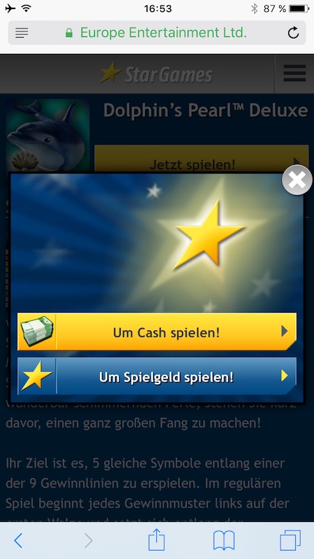 Stargames mobiles Casino Spielgeld Echtgeld