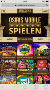 Die mobile Webseite des Osiris Casinos.