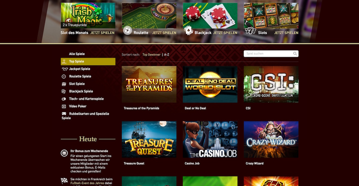 Der CasinoClub bietet eine gelungene Mischung aus Spielautomaten, klassischen Tischspielen und Jackpot-Games.