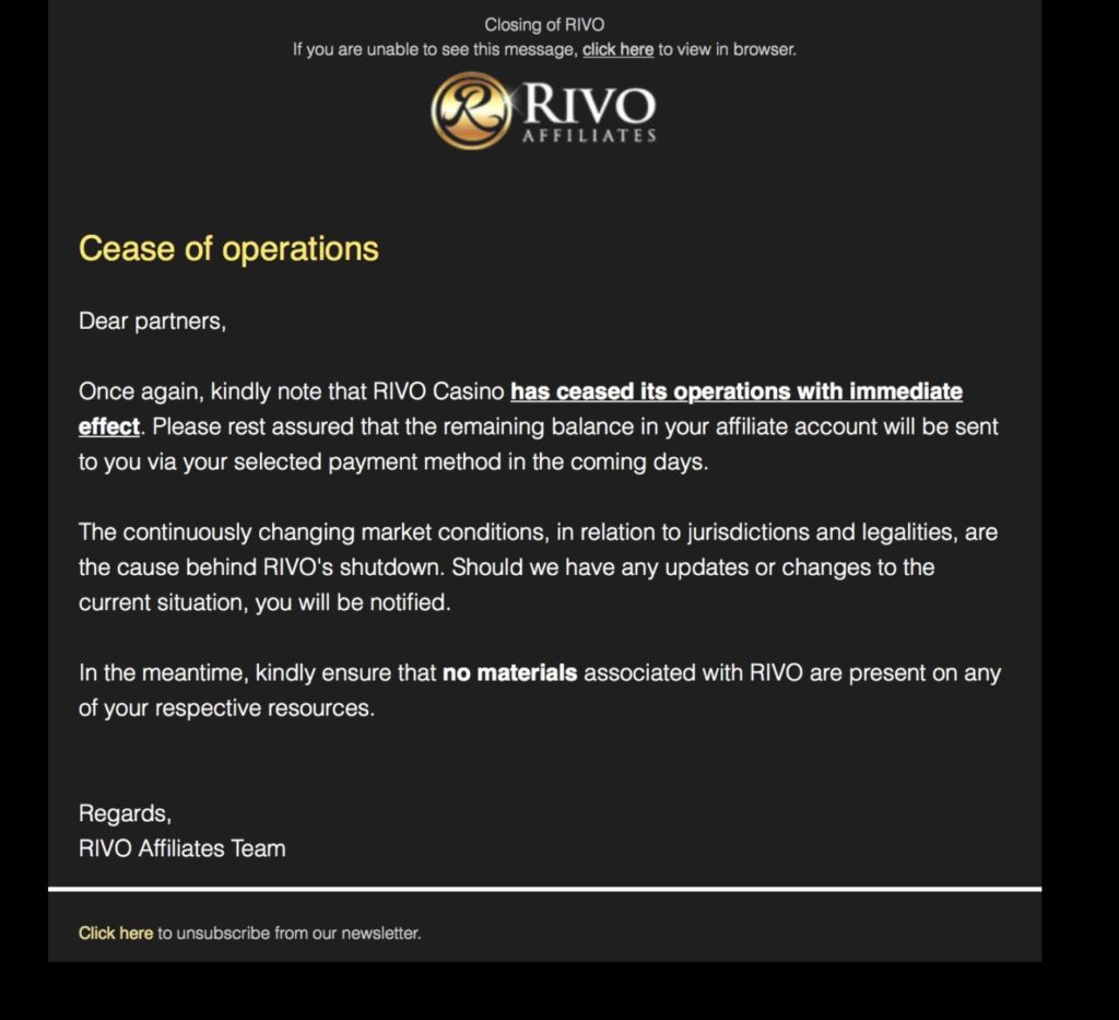 Stellungnahme des Rivo Casinos zur Abschaltung