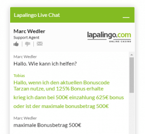 Lapalingo Kundenservice beantwortet Frage zum TARZAN Bonuscode