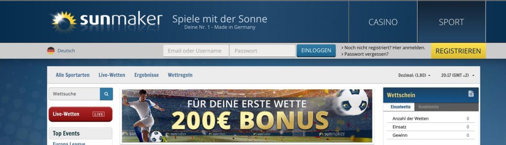 1 Euro mit PayPal bei Sunmaker Sport einzahlen