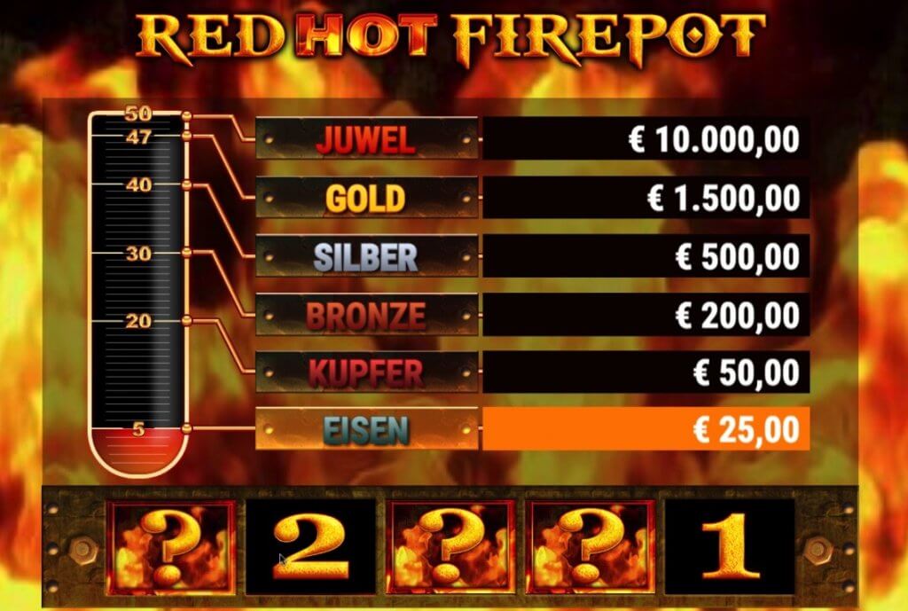 Online Red Hot Firepot Gewinntabelle